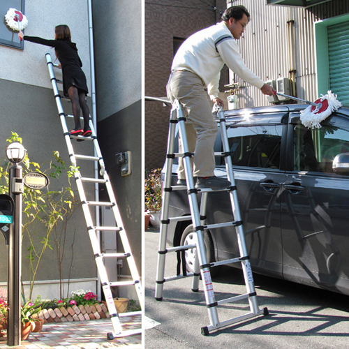 脚立はしご ≪伸縮はしご兼用脚立≫で高窓の拭き掃除や洗車が楽々