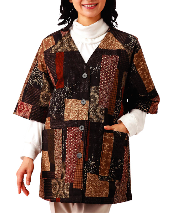 5分袖和柄裏キルトホームジャケット の 通販 【送料無料・代引料無料】