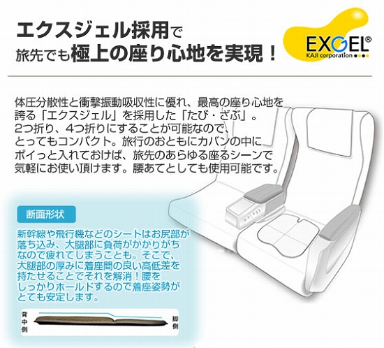 たびざぶは優れた体圧分散性と衝撃振動吸収性を持ったエクスジェル素材を使用