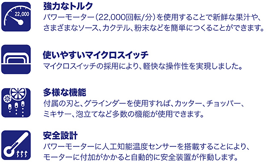 クイックブレンダーは、信頼の安心・安全設計