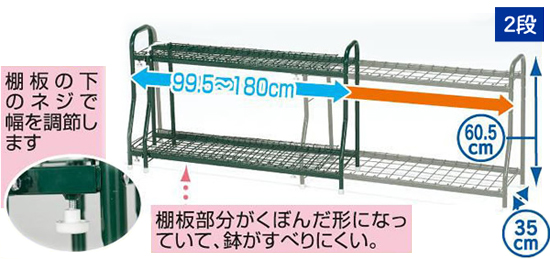 花棚 2段[幅が99.5cm～180cmまで自由に伸縮する伸縮式フラワーラック]の通販【送料無料】